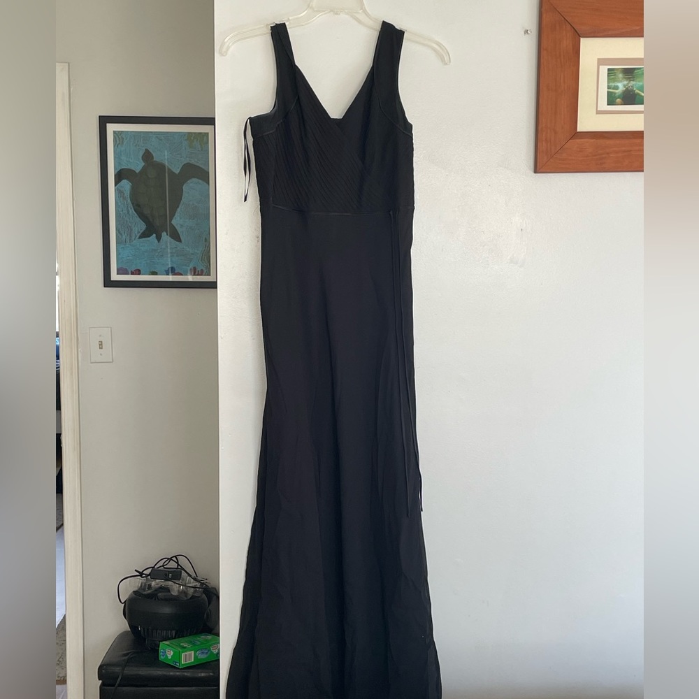 black ribbed dress with a tie